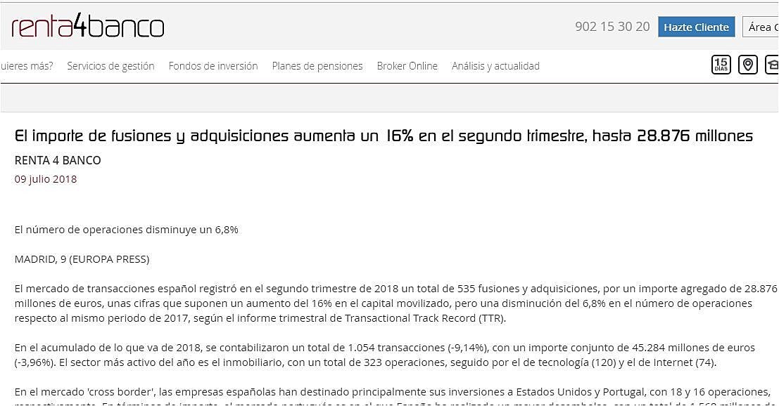 El importe de fusiones y adquisiciones aumenta un 16% en el segundo trimestre, hasta 28.876 millones